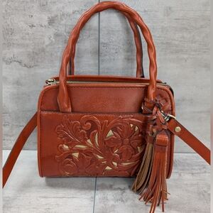 NWOT Patricia Nash Small Paris Satchel Florence Tooled Leather Floral Brown